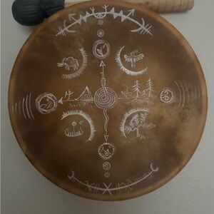 Hand-Painted Round Shaman Drum in Warm Brown - Handcrafted in Europe